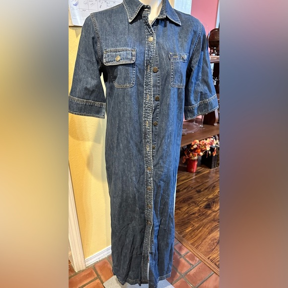 Vintage Ralph Lauren Denim Dress Button-Up Maxi Dress Sz-M - Picture 2 of 5